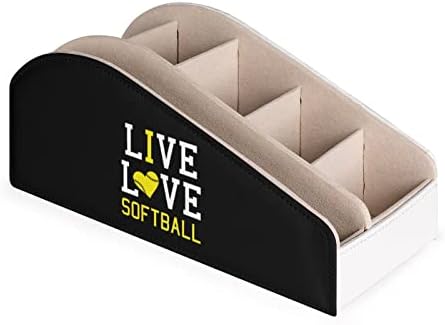 Live Love Softball Remote Control titular PU CAIXA Organizador de couro para casa Offfoth Desktop