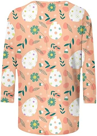 Camisa de coelhinho da Páscoa para mulheres 3/4 de manga de manga Top Top Trendy Casual Floral Print Logo Fit Tunic Tees
