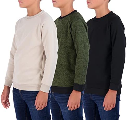 Real Essentials 3 Pack: Youth Fleece Frew -Neck de manga comprida Pullover macio moletom - meninos e meninas