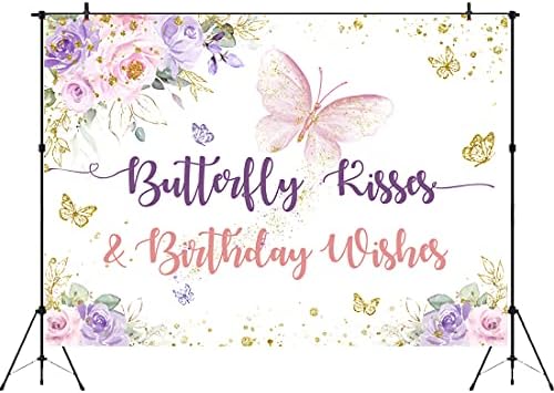 Aperturee Butterfly Keins and Birthday deseja pano de fundo 7x5ft rosa roxo floral meninas princesas feliz aniversário