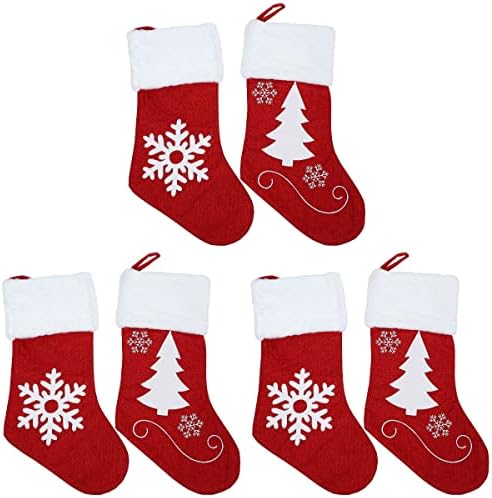 Solustre Christmas Decorações 6pcs meias de Natal Bolsas de presentes e tratamentos de natal Decorações de meias penduradas
