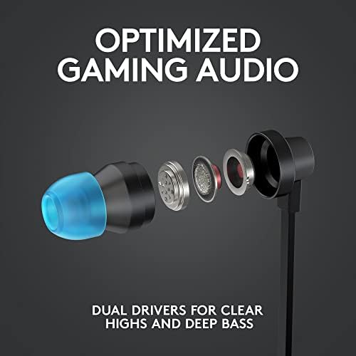 Logitech G333 Gaming Earphones com drivers de áudio duplo, controle de microfone e volume em linha, compatível com