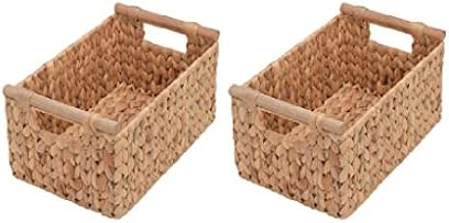 UXZDX Tarabóbios grandes de armazenamento com alças de madeira, cestas de vime para acabamento, 2 cestas de armazenamento doméstico
