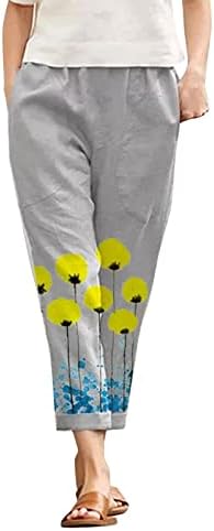 Calças de linho de algodão feminino meymia, 2023 Summer Womens High Cídica confortável cor sólida Slim Fit Topered calças cortadas
