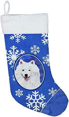 Tesouros de Caroline SC9379-CS Americano Eskimo Inverno Snowflakes Holida de férias Meias de Natal, lareira pendurando meias