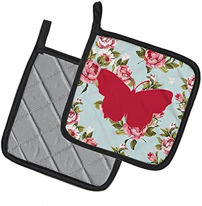 Tesouros de Caroline BB1045-RS-BU-PTHD Butterfly Butterfly Roses azuis chiques Par de porta-maconha, azul, suportes