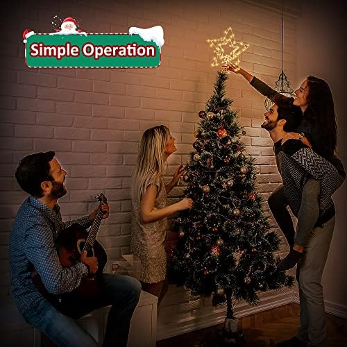 Christmas Star Tree Topper Light Decoration, grande moldura de ferro duplo iluminam a árvore de Natal com 8 modos de
