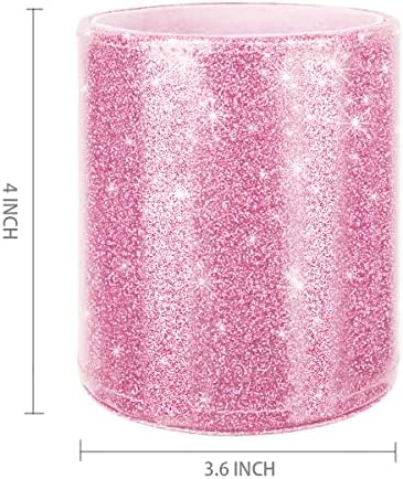 Porta de caneta glitter para mesa, Waveyu fofo de lápis rosa para mulheres meninas, copo de luxo de luxo portador de couro