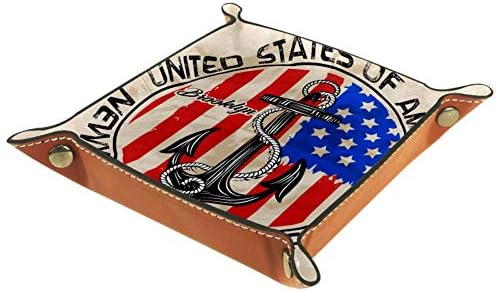 AISSO AMERICAN FLAG ACORA Organizador da bandeja de manobrista de couro para carteiras, relógios, chaves, moedas, telefones