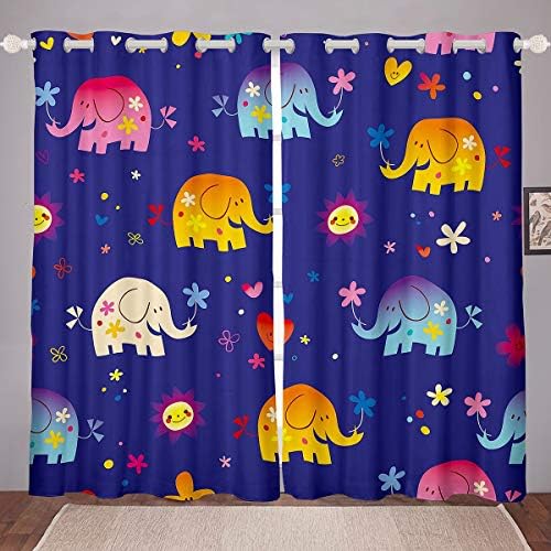 Erosebridal Aquareless Elephant Window Tratamento, cortinas florais para crianças meninas desenho animado Sun Graphic Curtain Painéis
