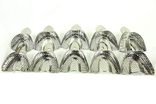 Bandejas de impressão dental de tufail 10 extras pequenas, pequenas, médias, grandes e extras em aço inoxidável de aço inoxidável