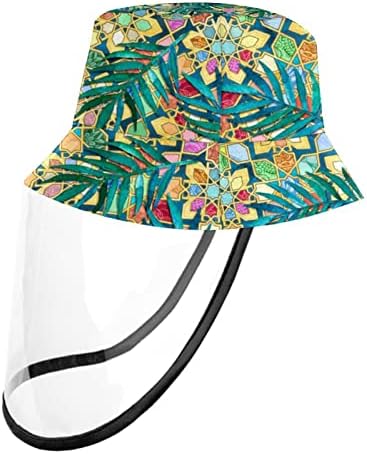 Chapéu de proteção para adultos com escudo facial, chapéu de pescador Anti Sun Cap, Retro Art Marroquan Tiles Folhas