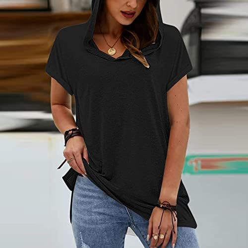 Camisas casuais para mulheres blusas de verão para mulheres moda moda de manga curta tampas com capuz de capuz