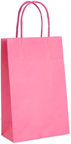 Sparkle e Bash 25 Pacote pequenas sacolas de presente rosa quente com alças, a granel para festas de festa de aniversário