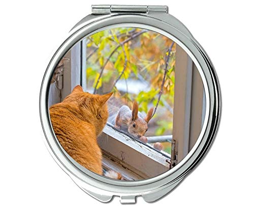 Espelho, espelho de viagem, espelho de gato de esquilo para homens/mulheres, ampliação de 1 x 2x