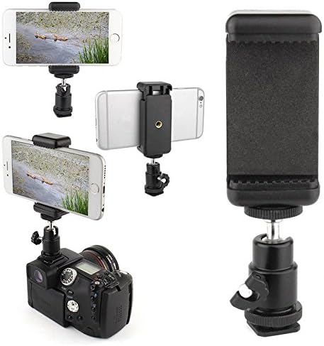 360 ° Ball Head Hot Shoe Adapter Mount + Celleter CLIP do suporte para celular para câmera DSLR