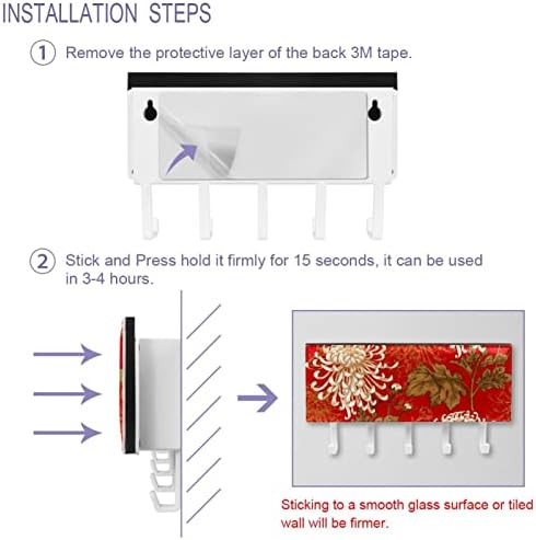 Organizador de rack de flor chrysântemo chinês vermelho com 5 ganchos Banheiro de parede Banheiro da cozinha rack de prateleira de armazenamento multifuncional prateleira