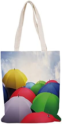 Sacola colorida de lona, ​​com padrão de design impresso para mulheres compras, sacola reutilizável, sacola branca da faculdade