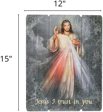 Needzo Laser Cut Wood Divina Mercy Mercy Placa de parede, Jesus, confio em decoração de suspensão religiosa para