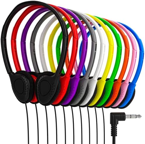 RedskyPower 500 pacote de várias coloras de cor com fio em fones de ouvido de ouvido, fones de ouvido descartáveis ​​individualmente, ideais para estudantes em escolas de bibliotecas em sala de aula, atacado a granel