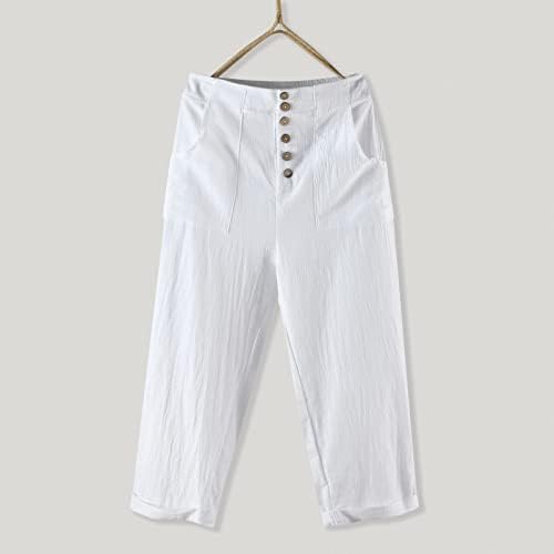 Calça de linho de algodão feminina dsodan casual, praia de verão praia slim fit palazzo cintura elástica calça cortada para mulheres