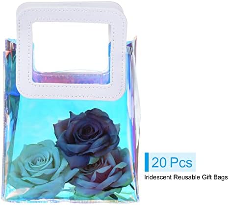 Patikil 20 pacotes de sacolas holográficas de presente, 7x4x8 polegadas Iridescent Bag reutilizável PVC Gift Mini Sagt