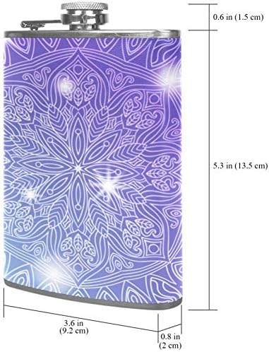 Indomer Purple Shinning Mandala Mandala Floral Aço inoxidável Hip Flask para homens, 227ml