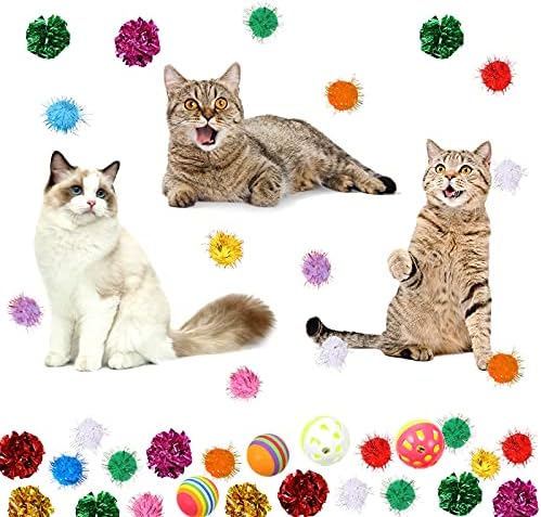 Civaner 36 peças coloridas bolas de brinquedo de gato gato bolas de brinquedos interativos com garrafa de plástico