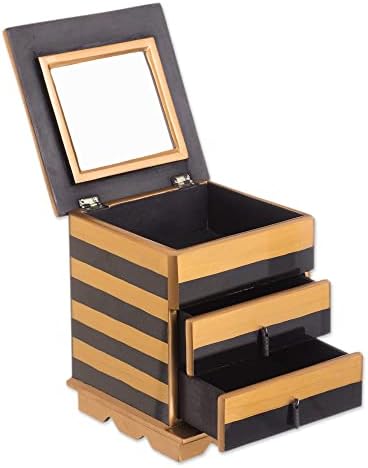 Novica Modern Glass and Wood Jewelry Bex, preto com tom dourado, brilho moderno '