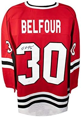 Ed Belfour autografou Chicago Blackhawks Custom Red Hockey Jersey - JSA COA