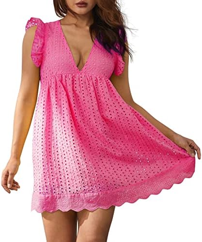 Roupas Fragarn Beach for Women 2023 férias, tanque de bolso de recorte feminino Hakama Summer Solid V Mini Dress Dress