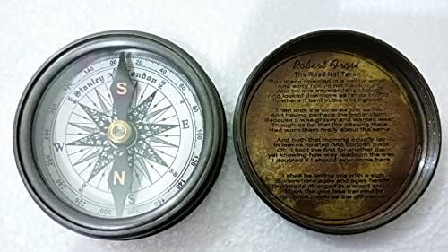 Poema de navegação vintage Compass Brass Stanley London Compass With Leather Box Gream Item