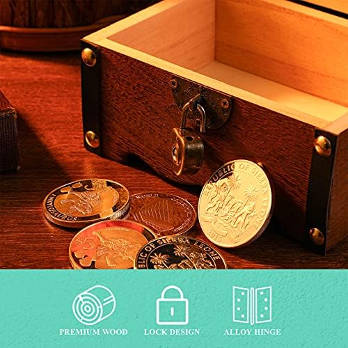 Besportble vintage Piggy Bank - Caixa de tesouro de madeira com amor Lock Lock Caixa de moeda de madeira vintage, caixa de economia de madeira retro para decorações de mesa de Natal