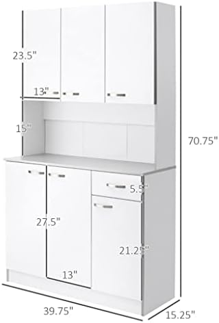 Aparador branco MJWDP 71 Cozinha de cozinha separada na sala de jantar buffet armário de cozinha com 6 portas, 3 prateleiras