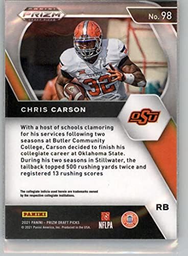 2021 picadas de draft panini prrizm 98 Chris Carson Oklahoma State Cowboys Futebol Trading Card