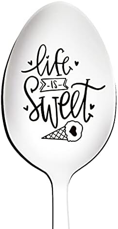 Funny Life Is Sweet colher gravada em aço inoxidável, sorvete para amantes de sorvete, melhores presentes para a formatura