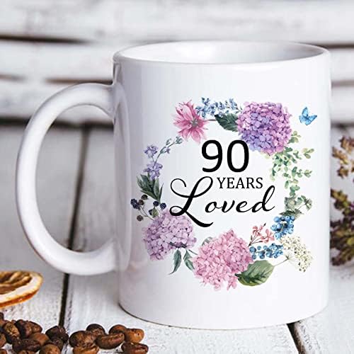 90 anos adoraram caneca de café - 90º aniversário Idéias de presentes para mulheres 11oz Copo presente para a mãe de 90