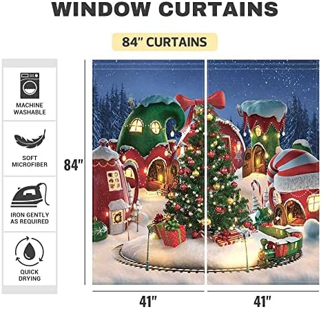 FunnyTree Christmas Town Janela Curtaon Cartoon Kids Inverno Night Print Curtains Decoração de casa Decoração de bolso de