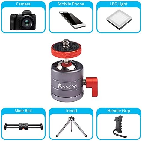 ANNSM 2PCS Tripod Mini Ball Head com montagem rosqueada de 1/4 de polegada para câmeras DSLR, Camcorders, smartphone, câmera