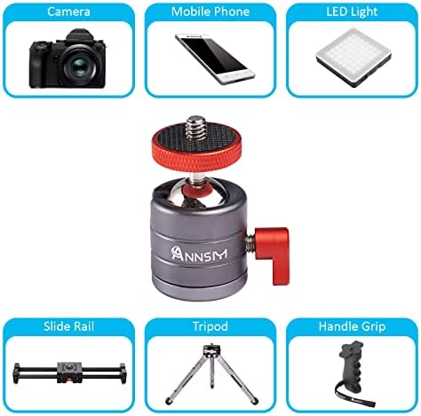 ANNSM 2PCS Tripod Mini Ball Head com montagem rosqueada de 1/4 de polegada para câmeras DSLR, Camcorders, smartphone, câmera de ação, gaiola de câmera, microfone, luz de vídeo LED, monitor, plataforma de vídeo em vlog - 2 pacote