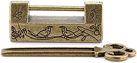 Liga de zinco chinesa antiga trava vintage bloqueio antigo retrô keyer cadeado de jóias caixa de madeira trava de cadeado