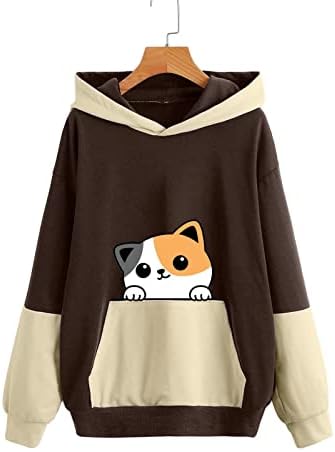 Coffee colorblock sol roupas gatos de gato adolescente menina longa suéter de manga comprida