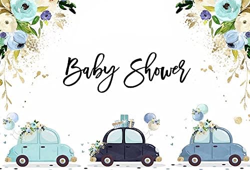 7x5ft drive by Baby Shower Backdrop para meninos Balões de carro azul floral bem-vindo a partida de bebê signo de parada através de desfile de distanciamento de quarentena de quarentena de quarentena Booth Props W-6580