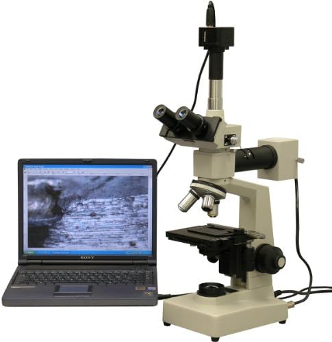 AmScope ME300TZA-2L-M Digital Episcopic and Diascopic Trinocular Metallurgical Microscope, WF10x and WF16x Eyepieces,