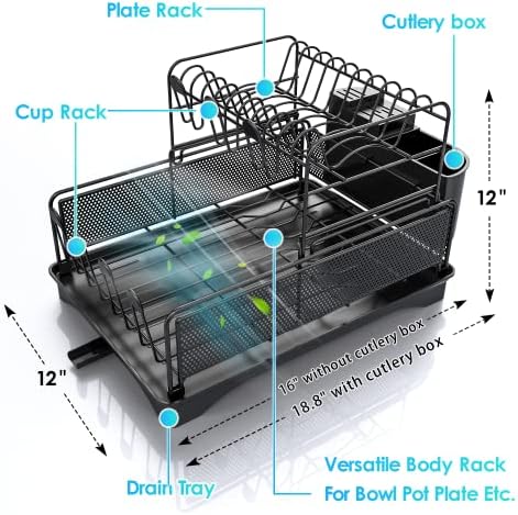 Wahopy Dish Secying rack 2 camadas grandes drenador de rack de prato conjunto com bico giratório ajustável, talheres de utensílios, tampa de silicone antiLislip, esgotador de pratos | Rack de filtro de prato para pia do balcão de cozinha