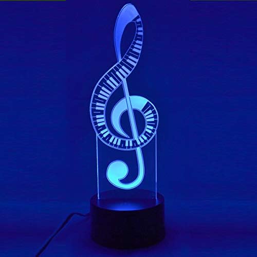 Alberts Gifts G Clef Piano Design - Lâmpada de lâmpada LED 3D Luz de ilusão óptica com 7 efeitos de iluminação de mudança