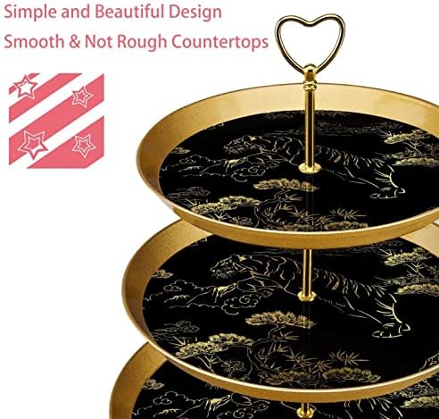 Bolo Stands Conjunto de 3, tigre dourado e pedestal de árvore Tabela de mesa de sobremesa Stand para celebração do chá de bebê de casamento
