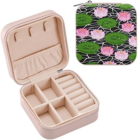 Caixa de jóias de viagem de lótus rosa umiriko para mulheres, organizador de jóias pequenas de couro PU, caixas de armazenamento