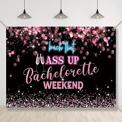 Bellimas Black and Pink Bachelorette Weekend Backdrop Neon Bach que assume o fundo Bokeh Dots Bride para serem suprimentos de festa Banner de casamento com ilhós de cobre, tamanho único