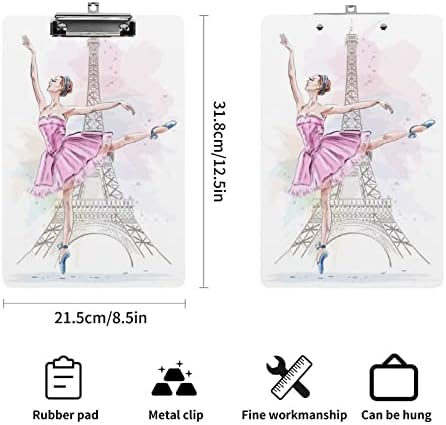 Ballerina Girl Eiffel Tower Moda de meta de transferência do tamanho da letra Decorativa Prazas Decorativas com Clipe de Metal de Metal de baixo perfil 9 x 12,5